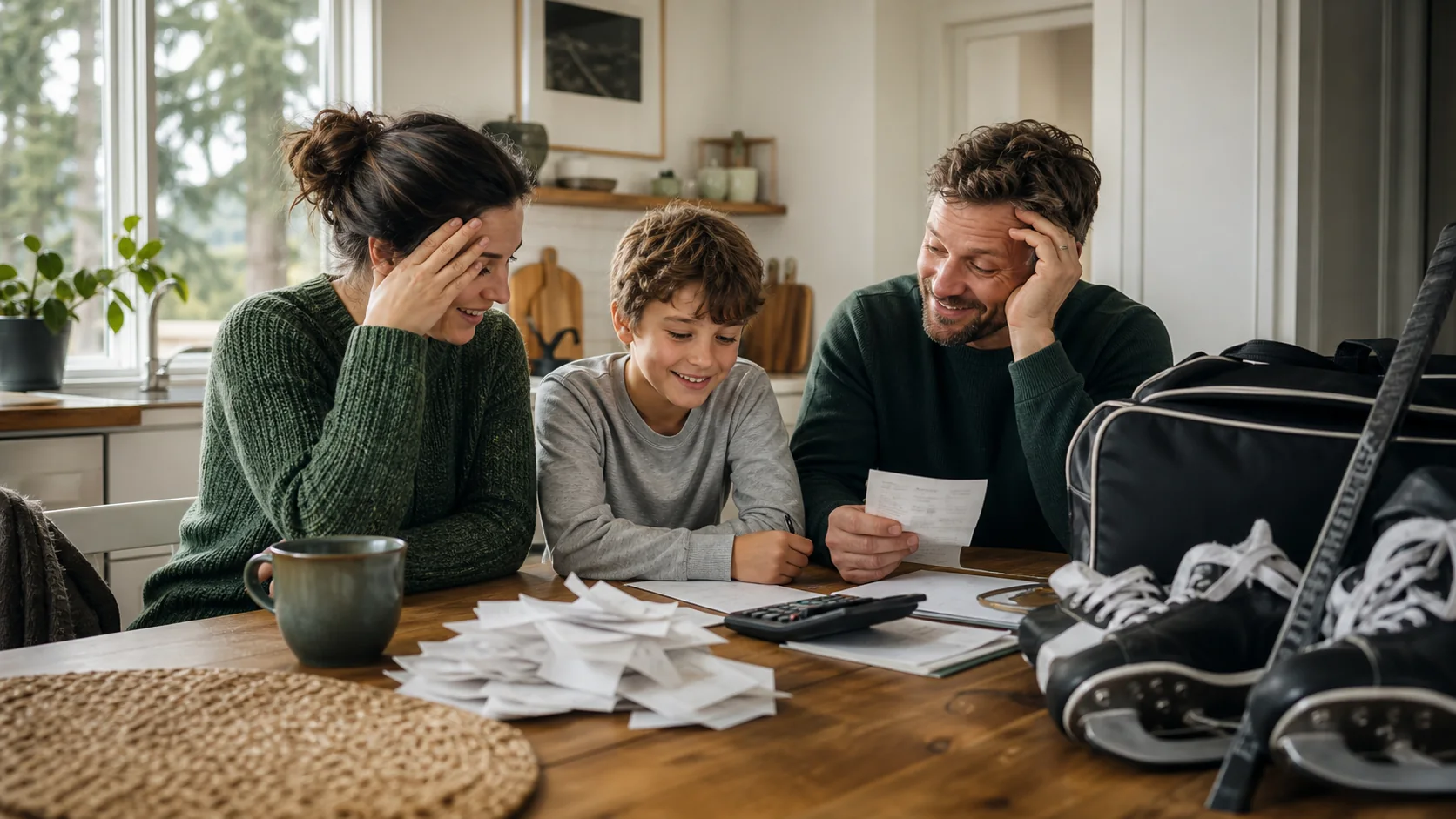 Hockey family reviewing season expenses